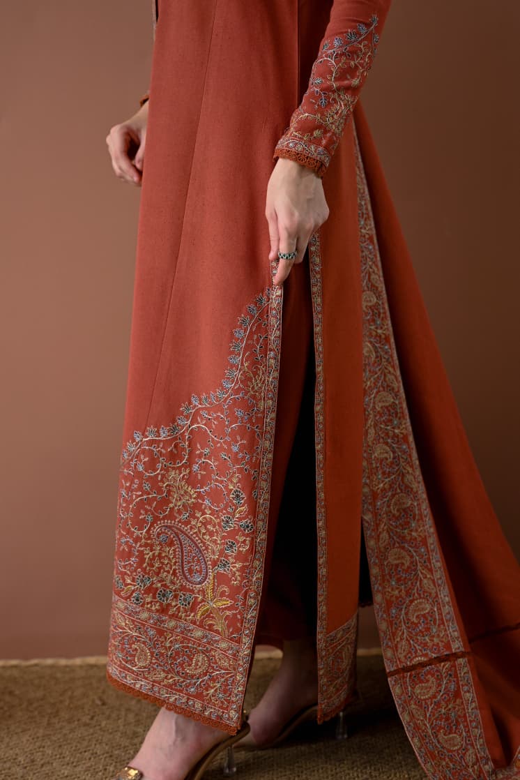 LF-BT2880(B) Unstitched Fully Embroidered Dhanak Suit With Embroidered Dhanak Shawl