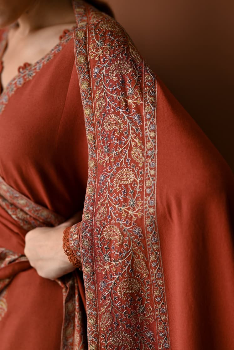 LF-BT2880(B) Unstitched Fully Embroidered Dhanak Suit With Embroidered Dhanak Shawl