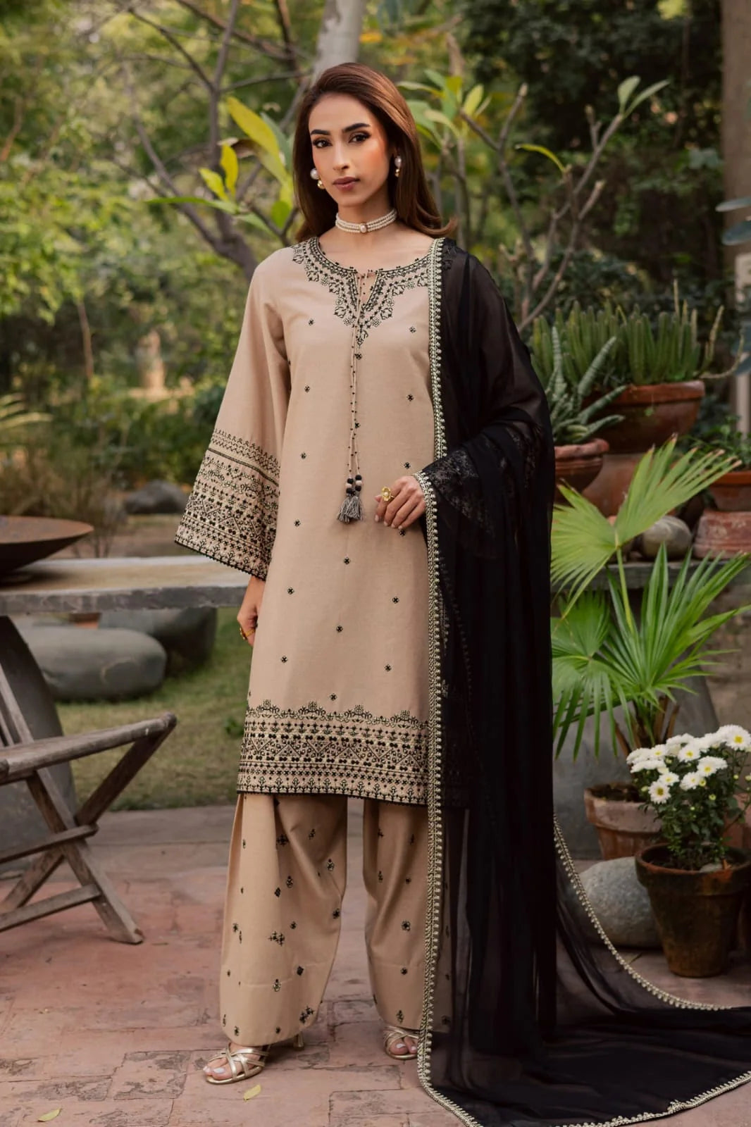 LF-BT2985 Unstitched 3Pc Sequence Embroidered Dhanak Suit With Sequence Embroidered Dhanak Shawl