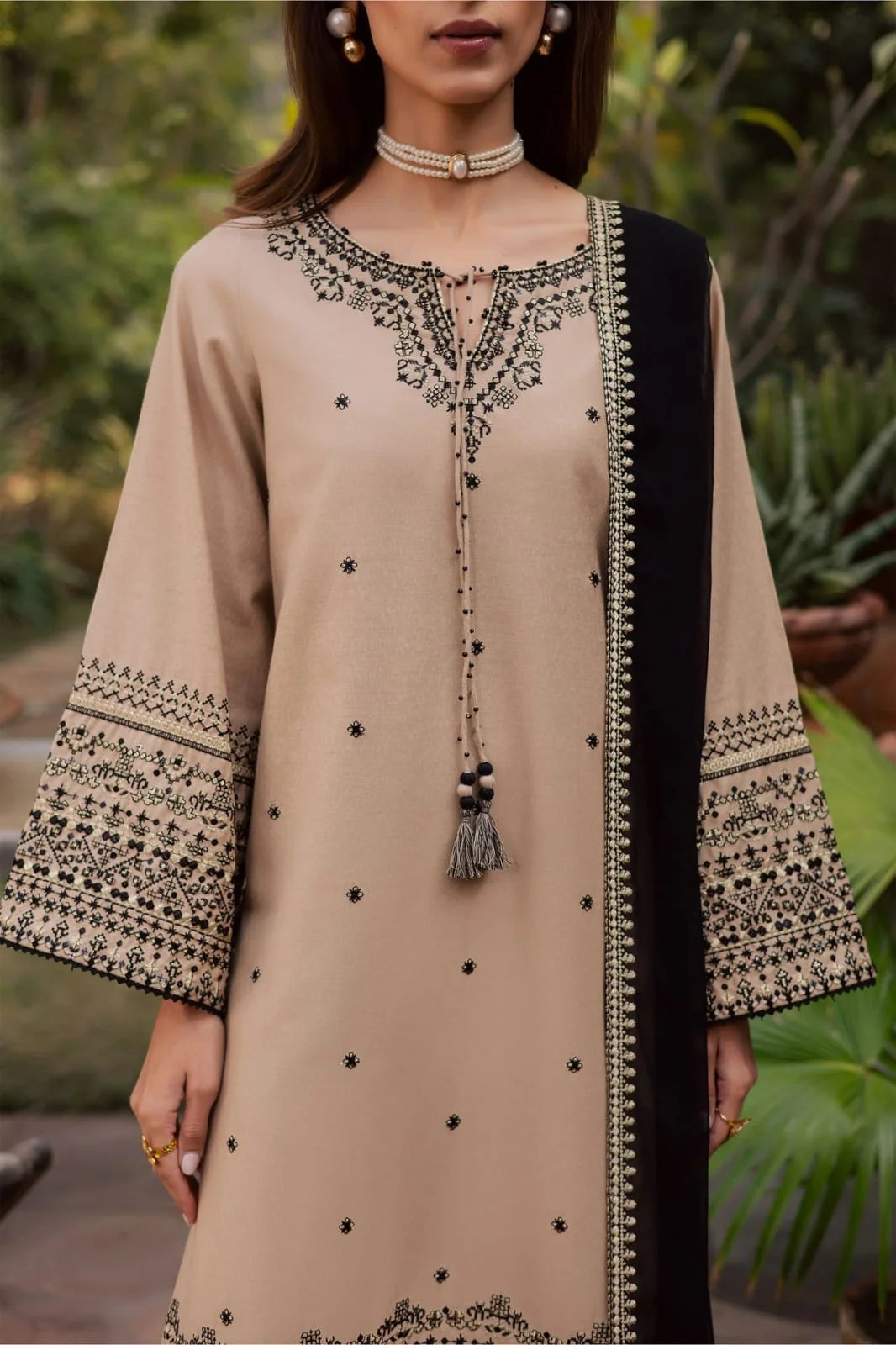 LF-BT2985 Unstitched 3Pc Sequence Embroidered Dhanak Suit With Sequence Embroidered Dhanak Shawl