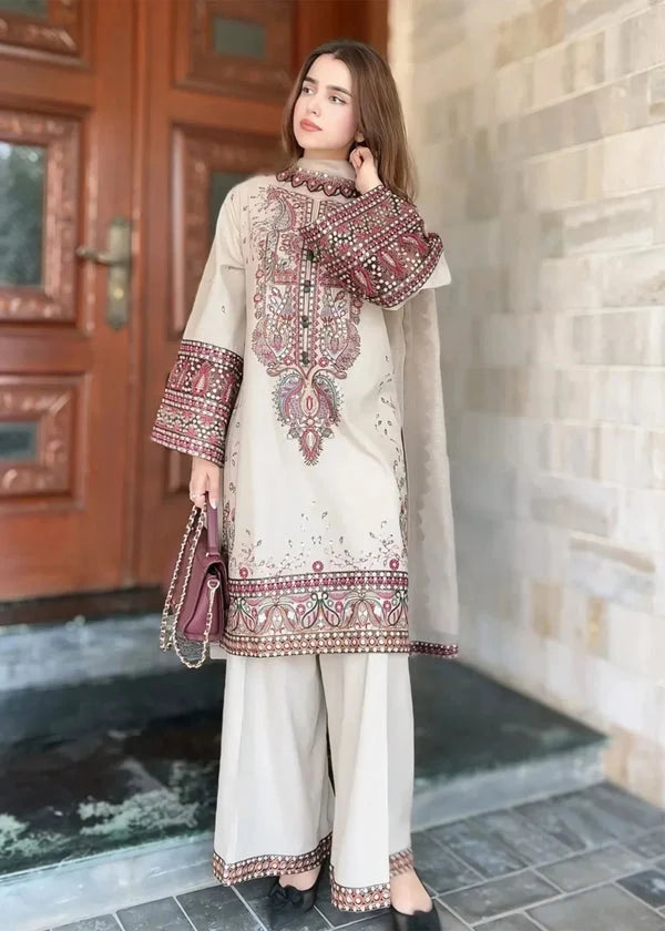 LF-LM2965 Unstitched Fully Embroidered Dhanak Suit With Fully Embroidered Dhanak Shawl