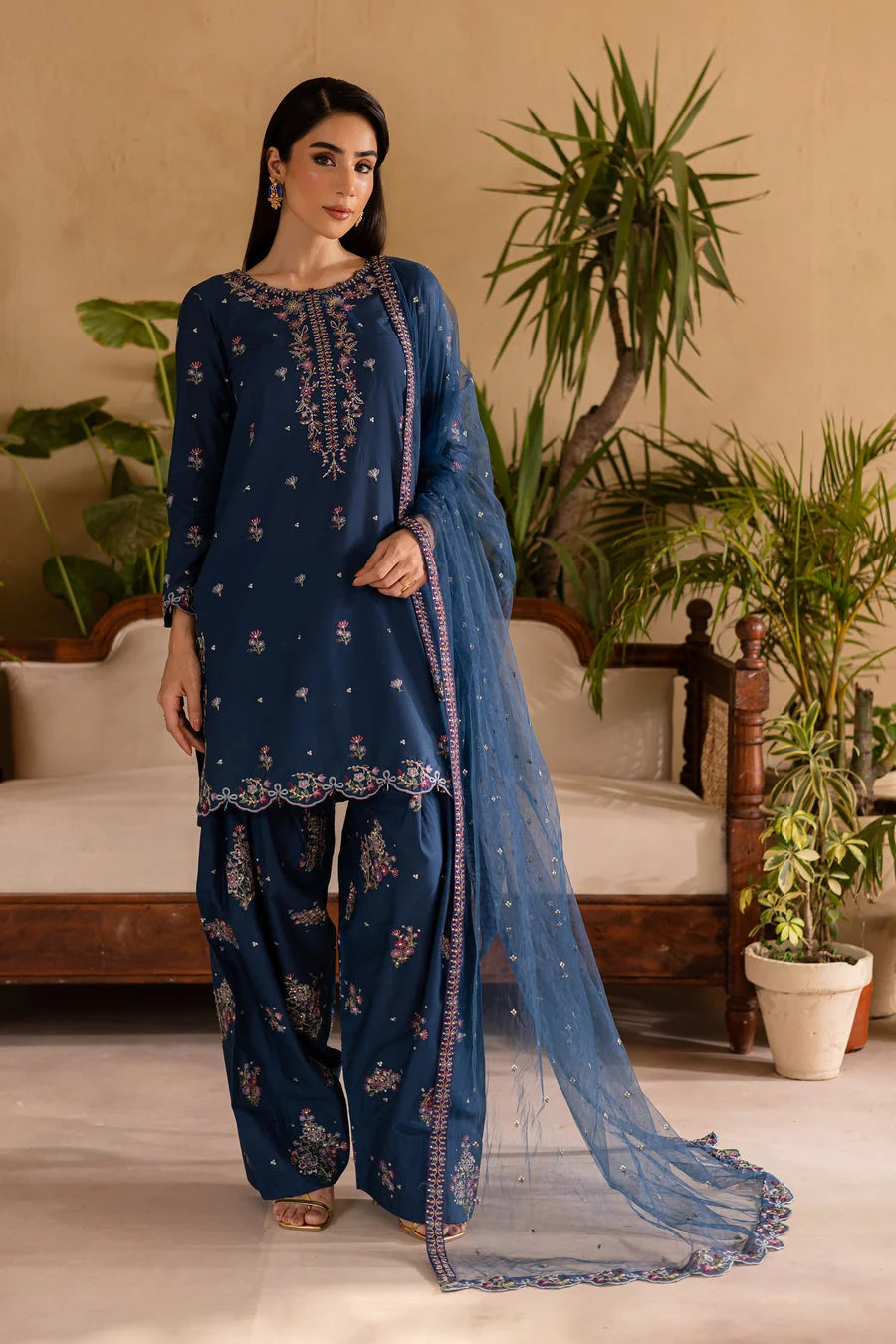 LF-BT2940 Unstitched Sequence Embroidered Dhanak Suit With Sequence Embroidered Chiffon Dupatta