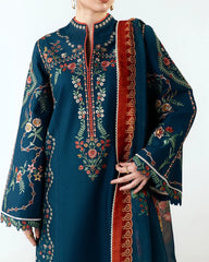 LF-HR3025 Unstitched Fully Embroidered Dhanak Suit With Digital Printed Wool Shawl