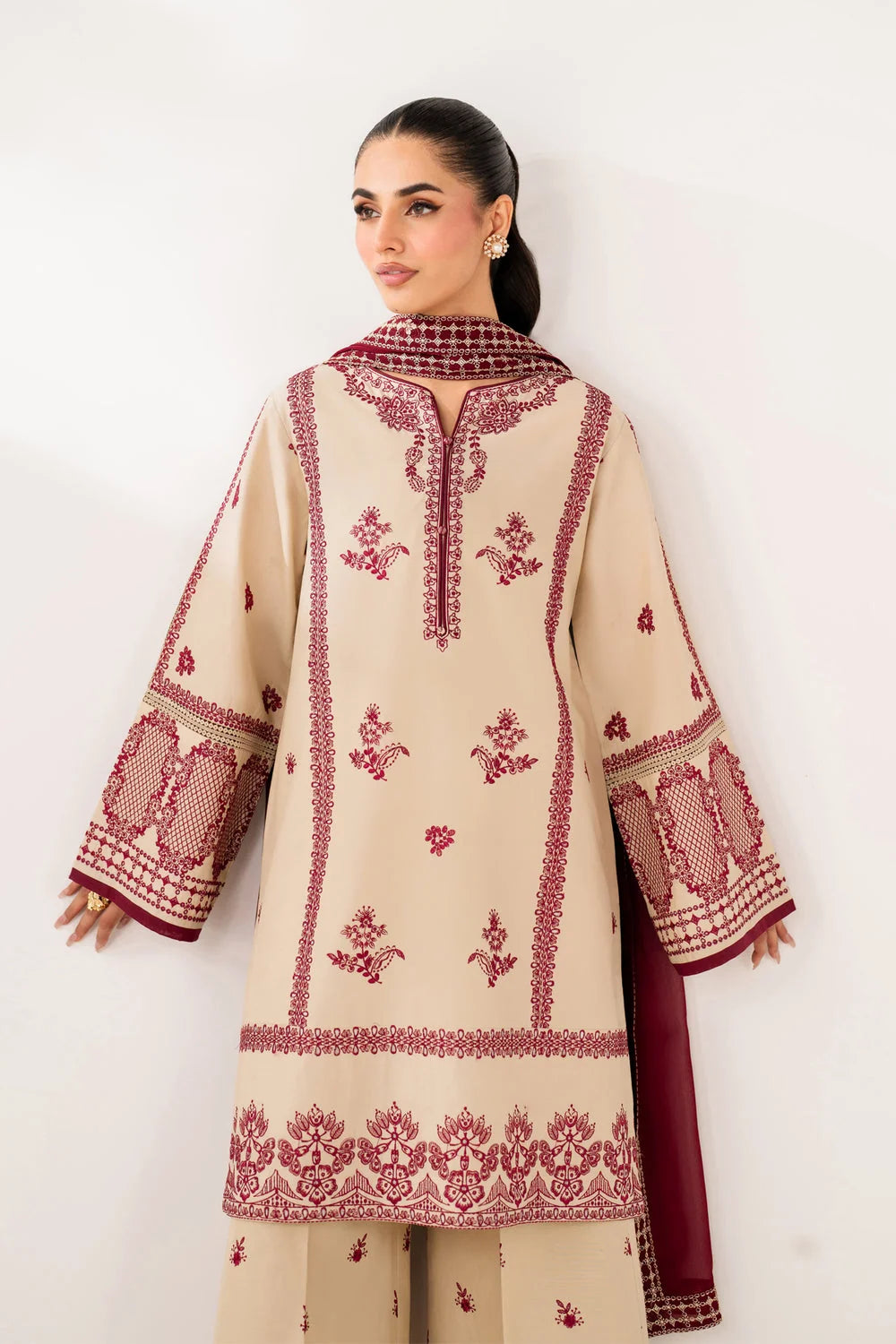LF-BQ2950 Unstitched Fully Embroidered Dhanak Suit With Fully Embroidered Dhanak Shawl