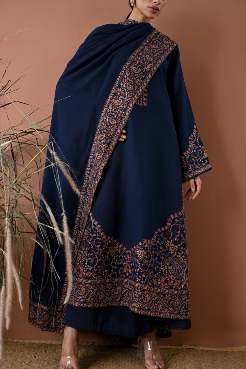 LF-BT2880(A) Unstitched Fully Embroidered Dhanak Suit With Embroidered Dhanak Shawl