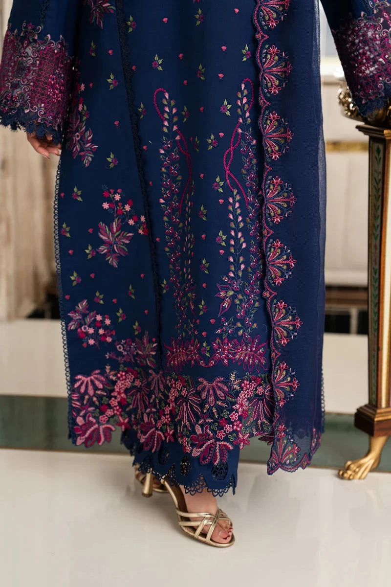 LF-RR2930 Dhanak Unstitched Fully Embroided Chikenkari 3pc Suit With Fully Embroided Dhanak Shawl