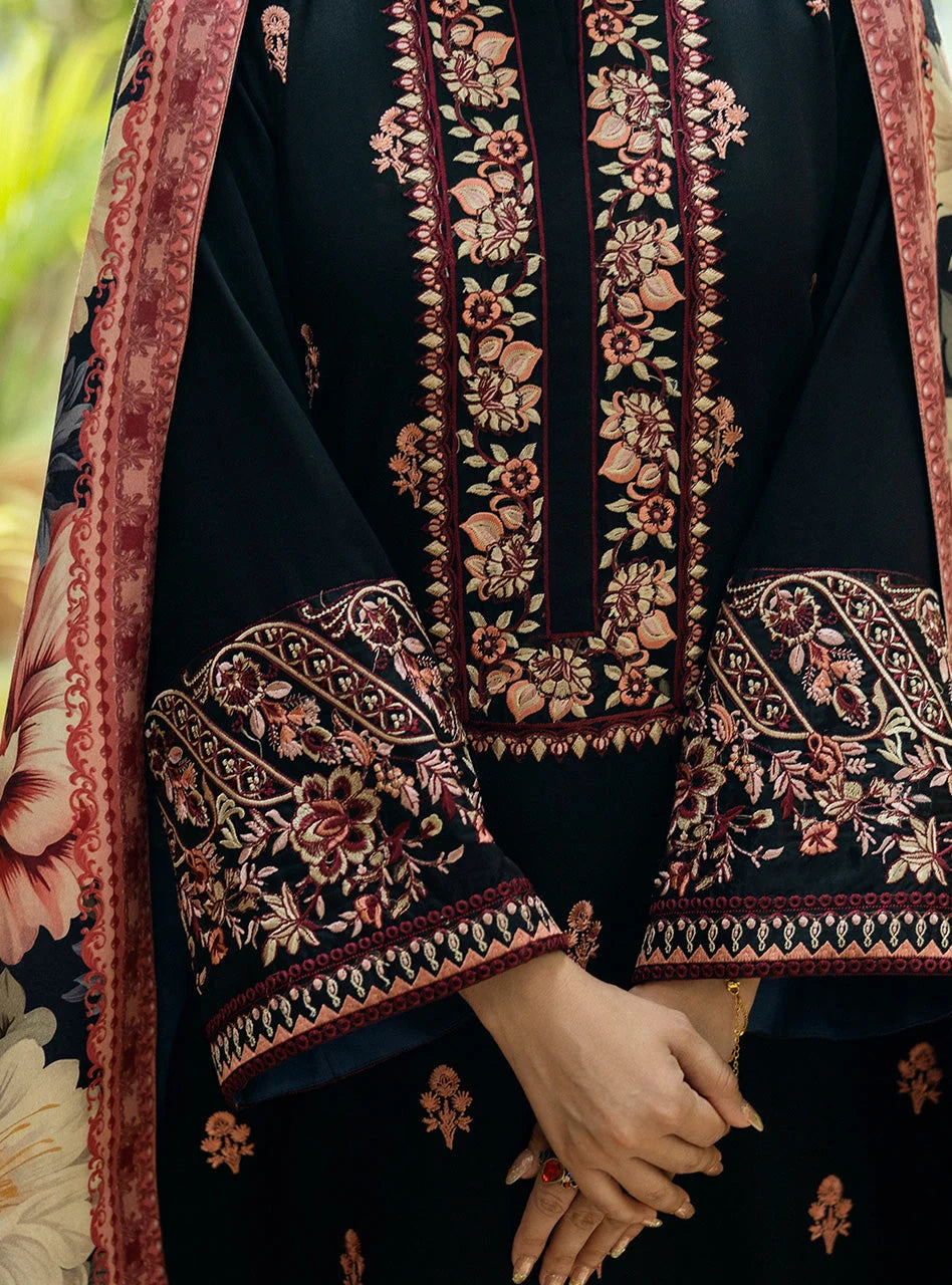 LF-AJ980 Unstitched Fully Embroidered Dhanak Suit With Digital Printed Poly Wool Shawl