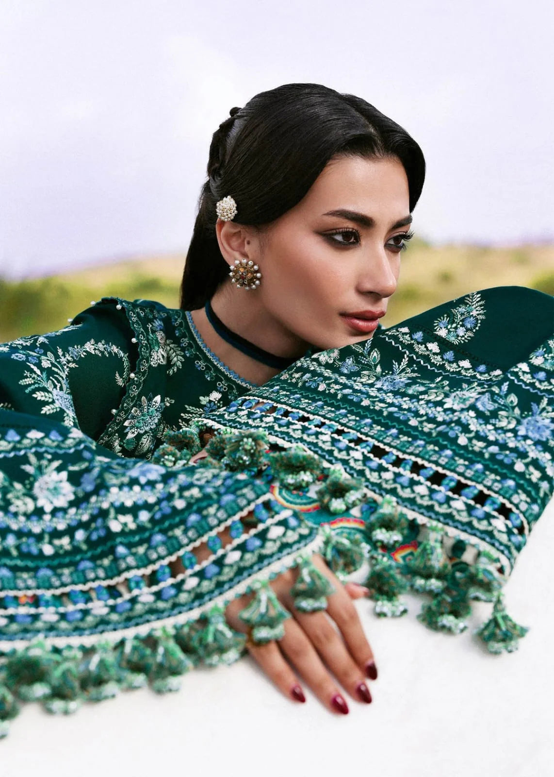 LF-HR3015 Unstitched Fully Embroidered Dhanak Suit With Fully Embroidered Dhanak Shawl