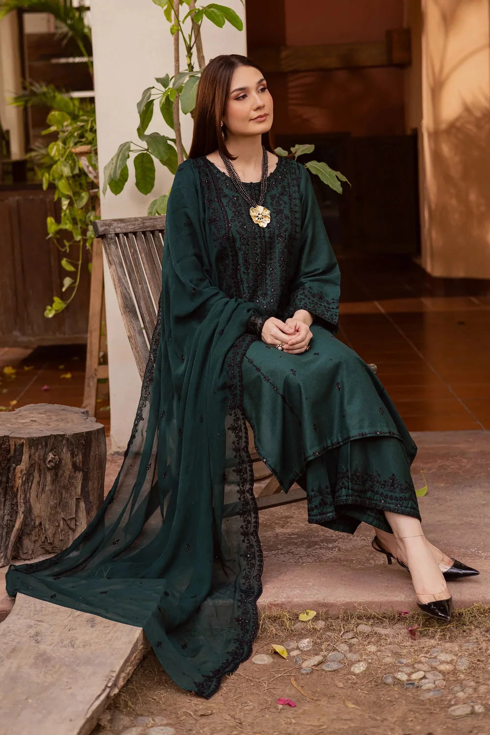 LF-BT3085 Unstitched Fully Embroidered Dhanak Suit With Fully Embroidered Dhanak Shawl