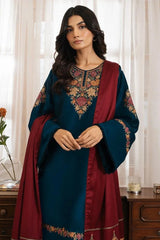 LF-JZ3030 Unstitched Fully Embroidered 3Pc Dhanak Suit With Embroidered Dhanak Shawl