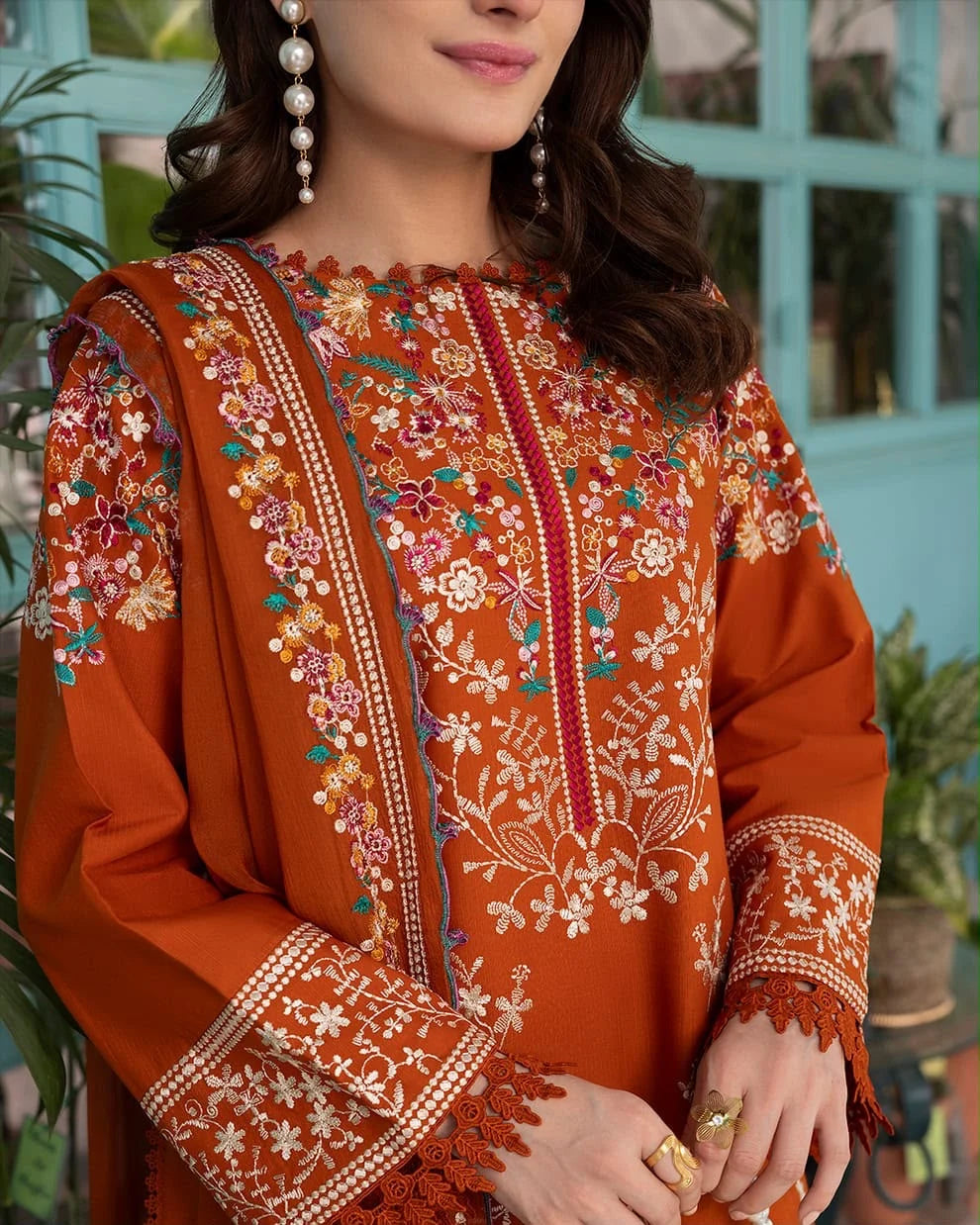 LF-BT3125 Unstitched Fully Embroidered Dhanak Suit With Embroidered Dhanak Shawl