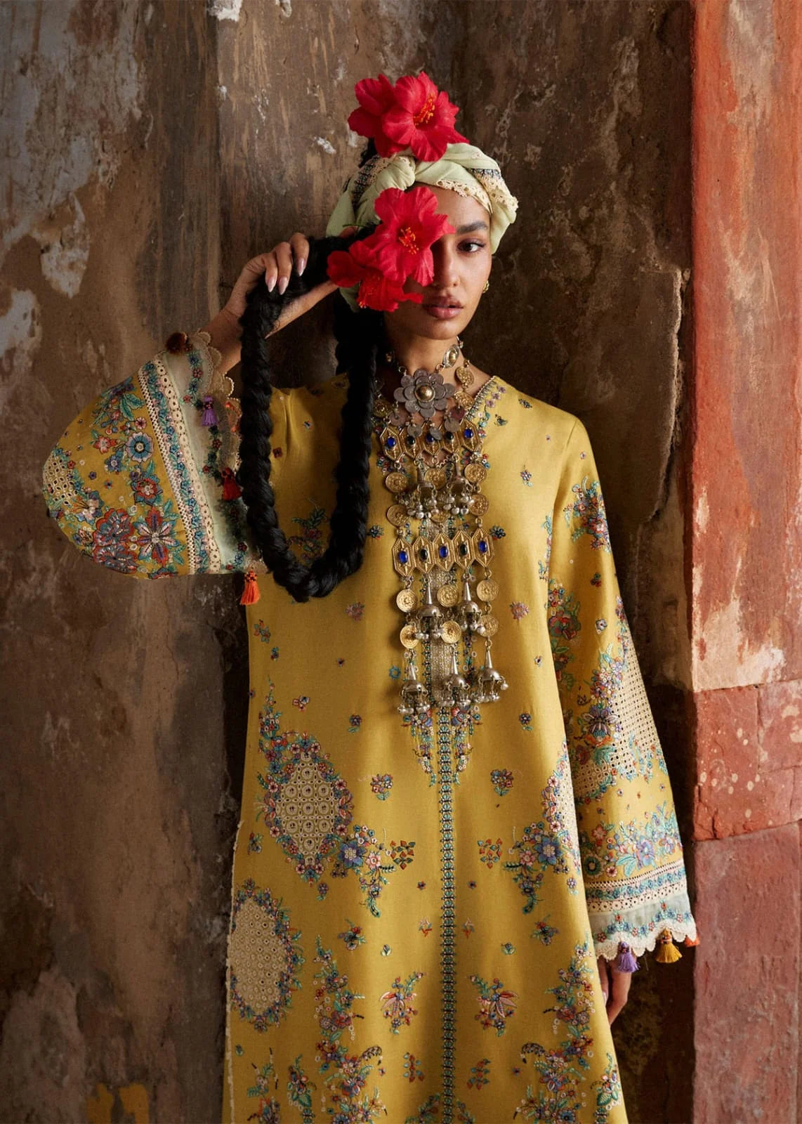 LF-HR3040 Dhanak Unstitched Fully Embroidered 3pc Suit With Fully Embroidered Chiffon Dupatta