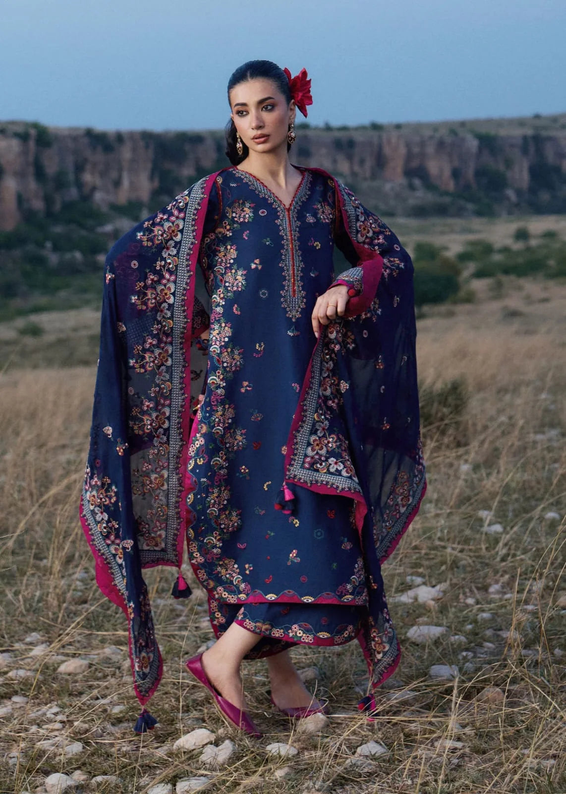 LF-HR3005 Dhanak Unstitched Fully Embroidered 3pc Suit With Fully Embroidered Chiffon Dupatta