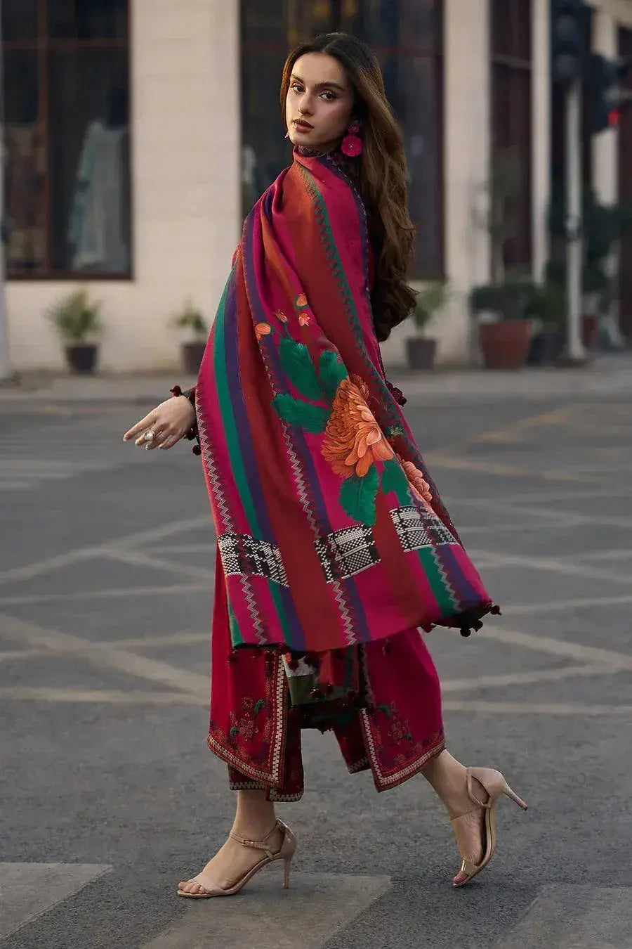 LF-CZ2980 Unstitched Fully Embroidered Dhanak Suit With Digital Printed Diamond Wool Shawl