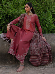 LF-IZ3070 Dhanak Unstitched Chikenkari Embroidered 3pc Suit With Digital Printed Diamond Wool Shawl