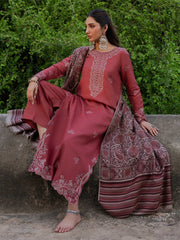 LF-IZ3070 Dhanak Unstitched Chikenkari Embroidered 3pc Suit With Digital Printed Diamond Wool Shawl