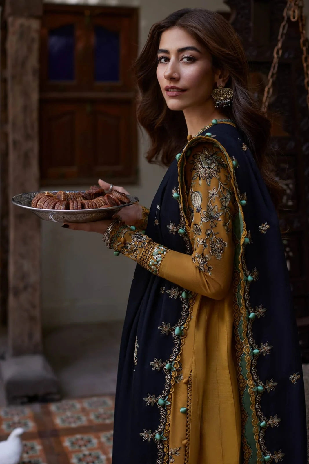LF-ZH3060 Dhanak Unstitched Fully Embroidered 3pc Suit With Fully Embroidered Dhanak Shawl