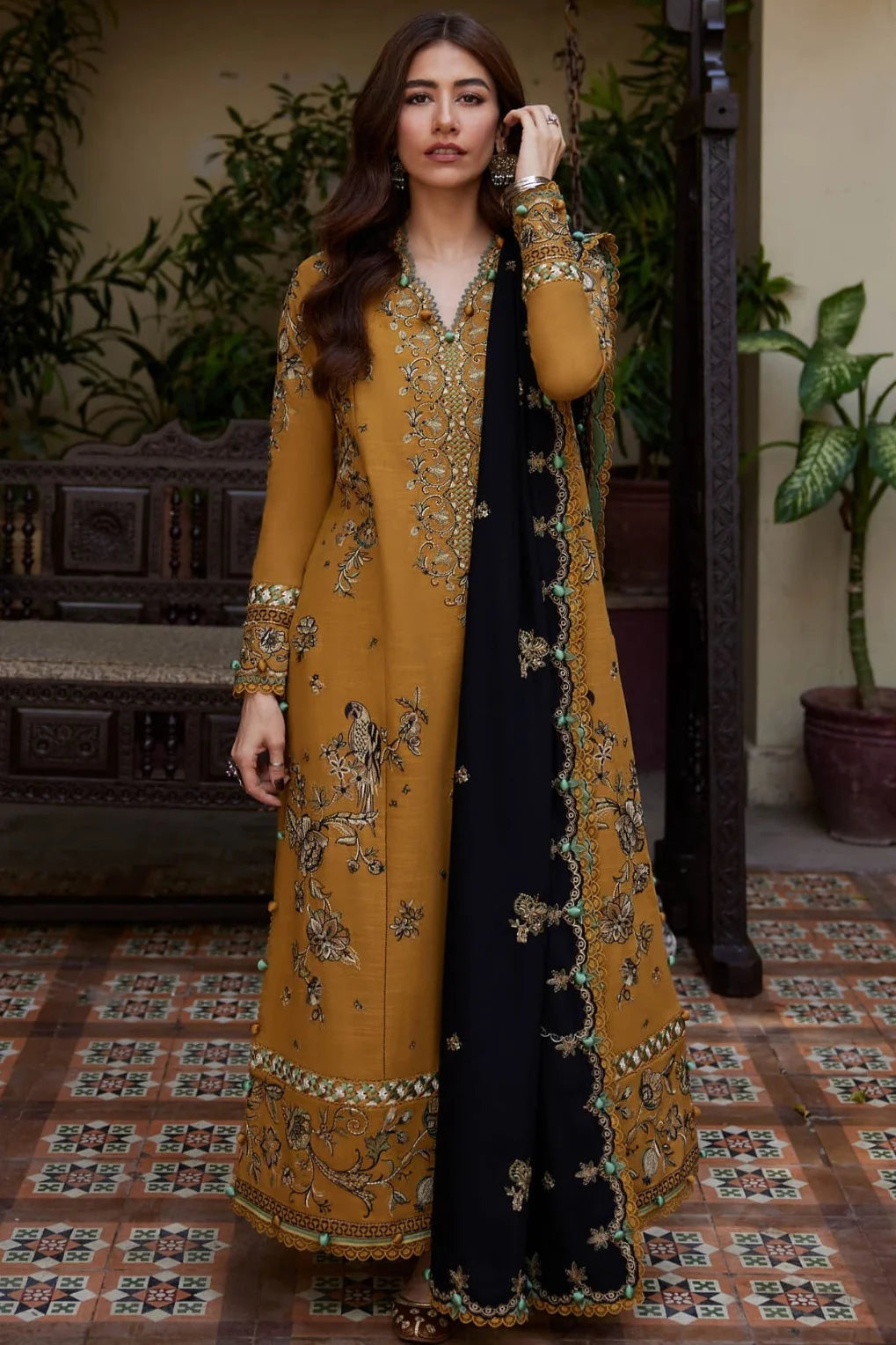 LF-ZH3060 Dhanak Unstitched Fully Embroidered 3pc Suit With Fully Embroidered Dhanak Shawl