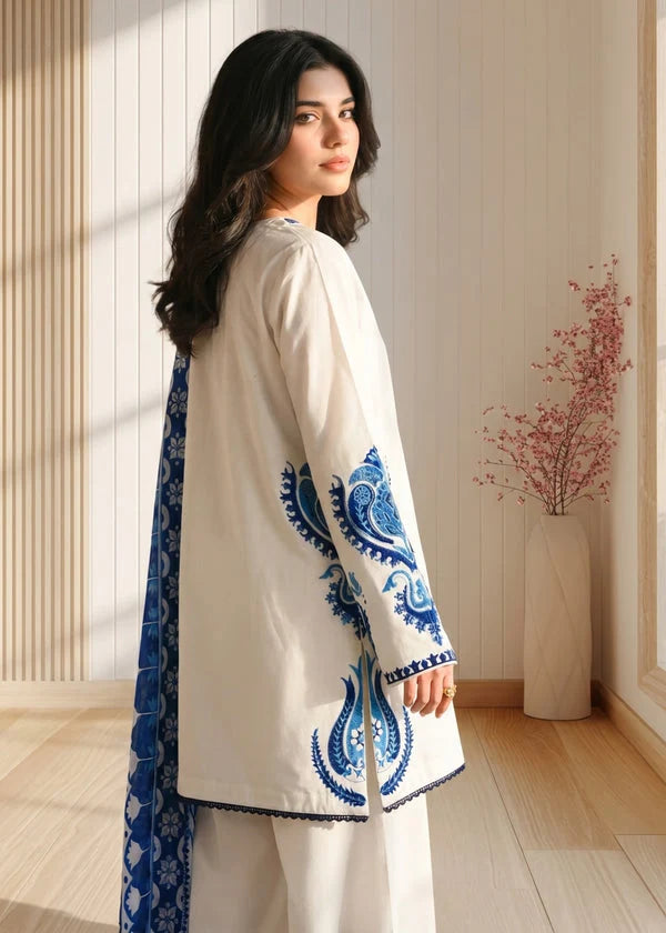 LF-LM3105 Dhanak Unstitched Fully Embroidered 3pc Suit With Diamond Wool Digital Printed Shawl