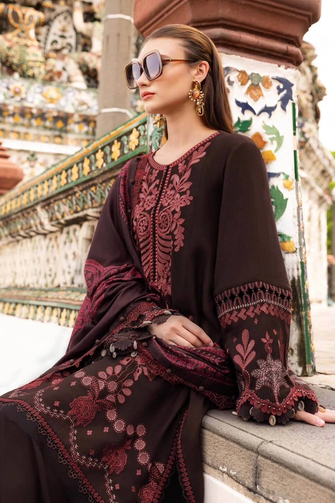 LF-MB3095 Dhanak Unstitched Embroidered 3pc Suit With Diamond Wool Printed Shawl