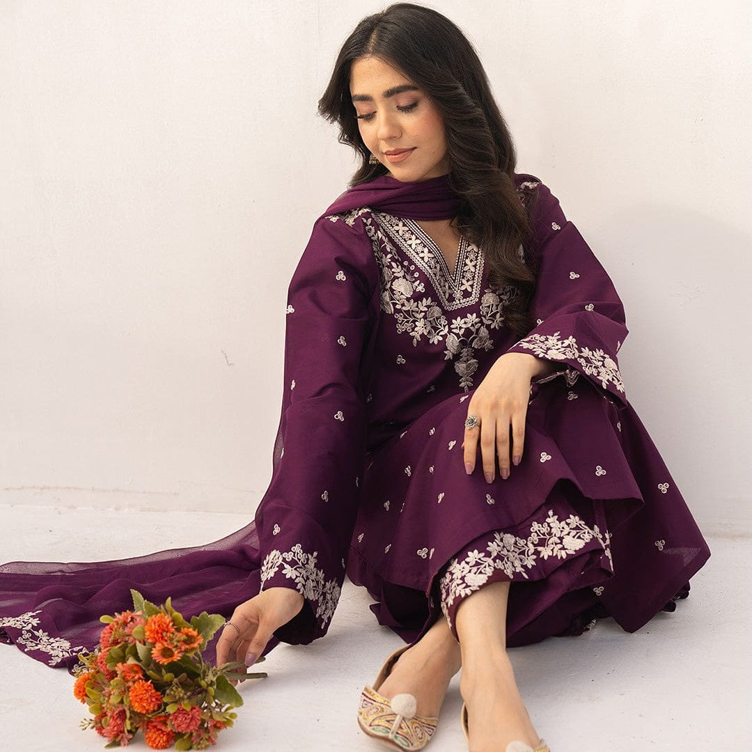 SR-PZ97333 Unstitched Embroidered Lawn Suit 3pc With Bamber Chiffon Embroidered Dupatta
