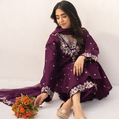 SR-PZ97333 Unstitched Embroidered Lawn Suit 3pc With Bamber Chiffon Embroidered Dupatta