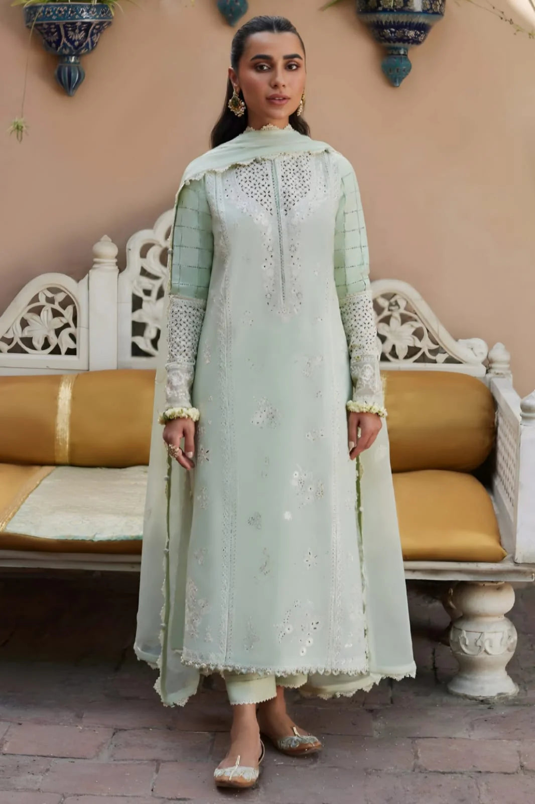 LF-ZH807 Unstitched Fully Embroidered Lawn Suit With Embroidered Bamber Chiffon Dupatta