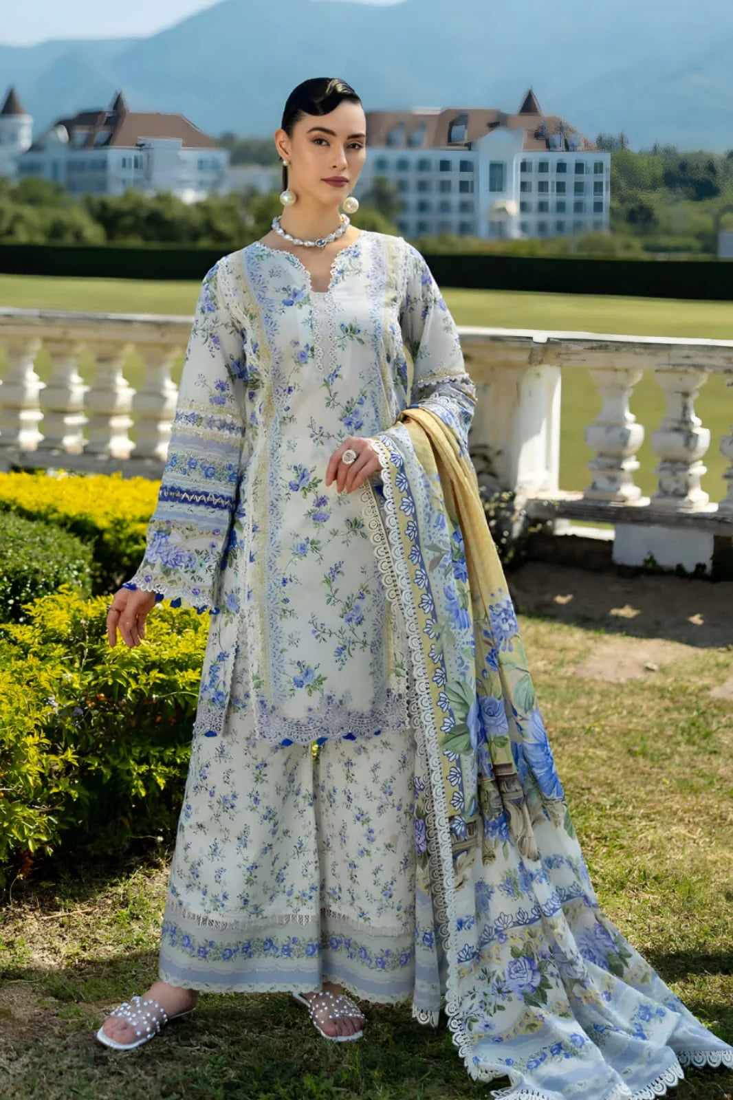 LF-MB485 Unstitched Digital Printed Lawn Suit 3pc With Digital Printed Lawn Dupatta