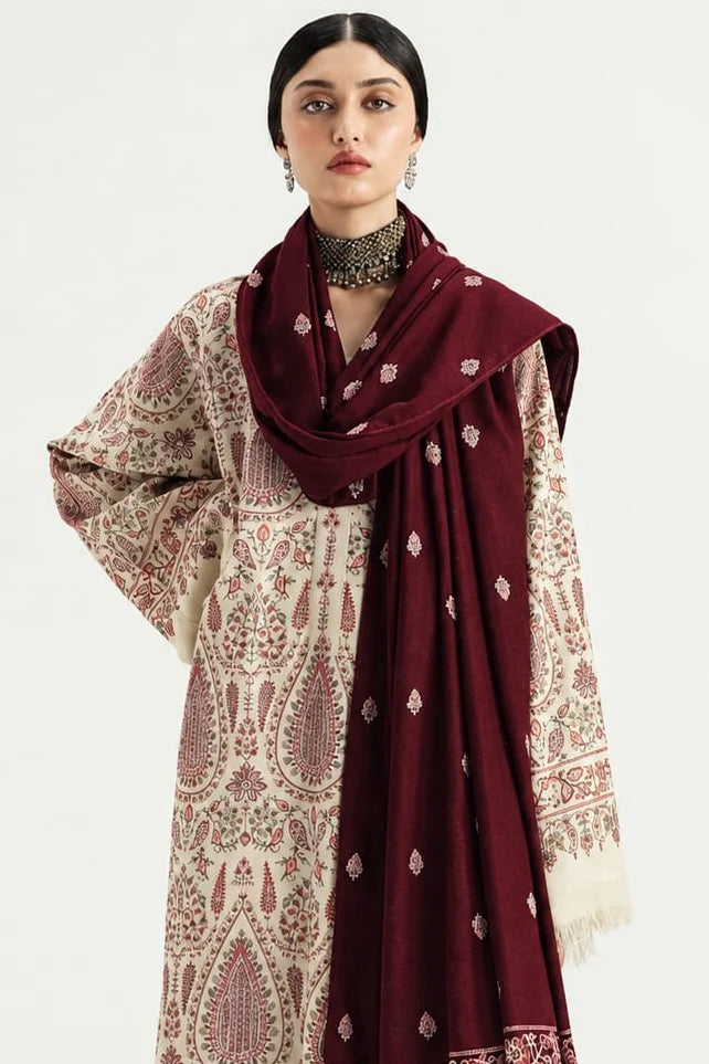 LF-ZS3020 Dhanak Unstitched Fully Embroidered 3pc Suit With Fully Embroidered Dhanak Shawl