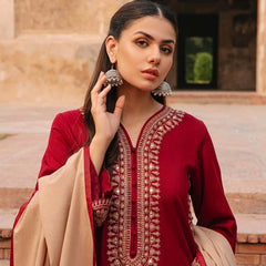 SR-ZK970 Unstitched Embroidered Dhanak Suit With Embroidered Dhanak Shawl