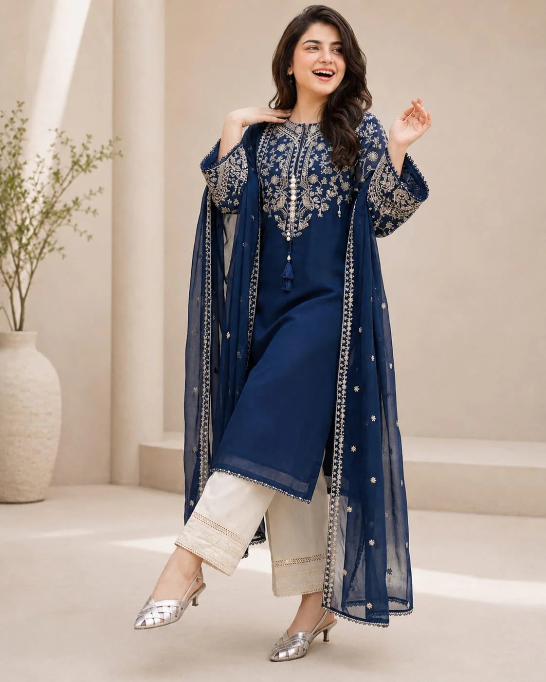 LF-BT2835 Unstitched Fully Embroidered Lawn Suit With Embroidered Bamber Chiffon Dupatta