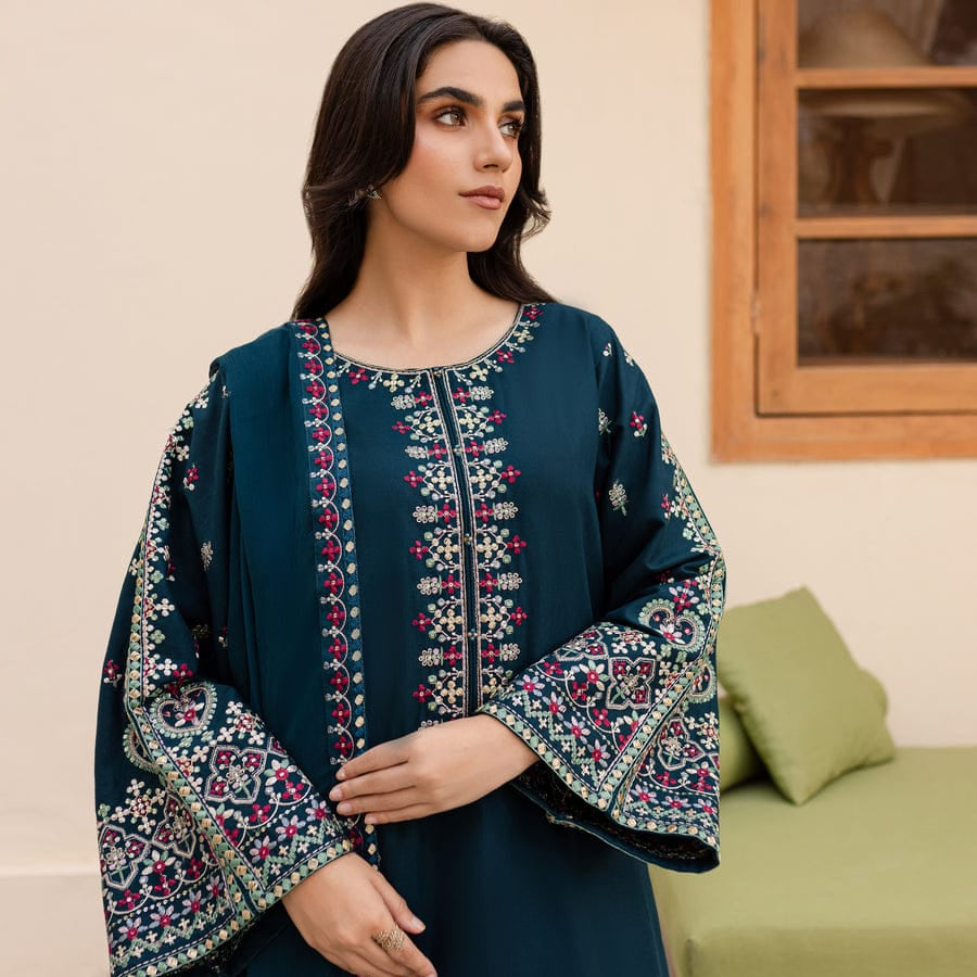 SR-LM585 Unstitched Embroidered Lawn Suit 3pc With Bamber Chiffon Embroidered Dupatta
