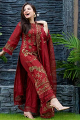 LF-1101 Un-Stitched Lawn Embroidered 3pc With Organza Embroidered Dupatta