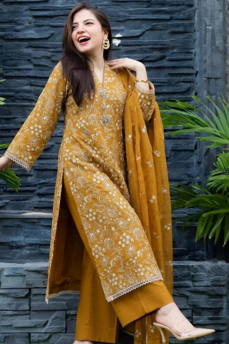 LF-BR09 Lawn 3Pc Embroidered Suit with Bamber Chiffon Embroidered Dupatta