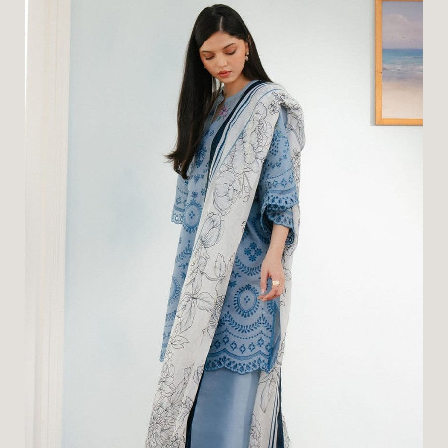 SR-CO2610 Lawn Unstitched Chikenkari Embroidered 3pc Suit With Cotton Lawn Dupatta