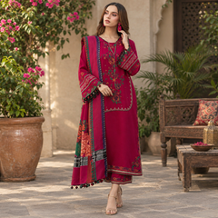 LF-CZ2980 Unstitched Fully Embroidered Dhanak Suit With Digital Printed Diamond Wool Shawl