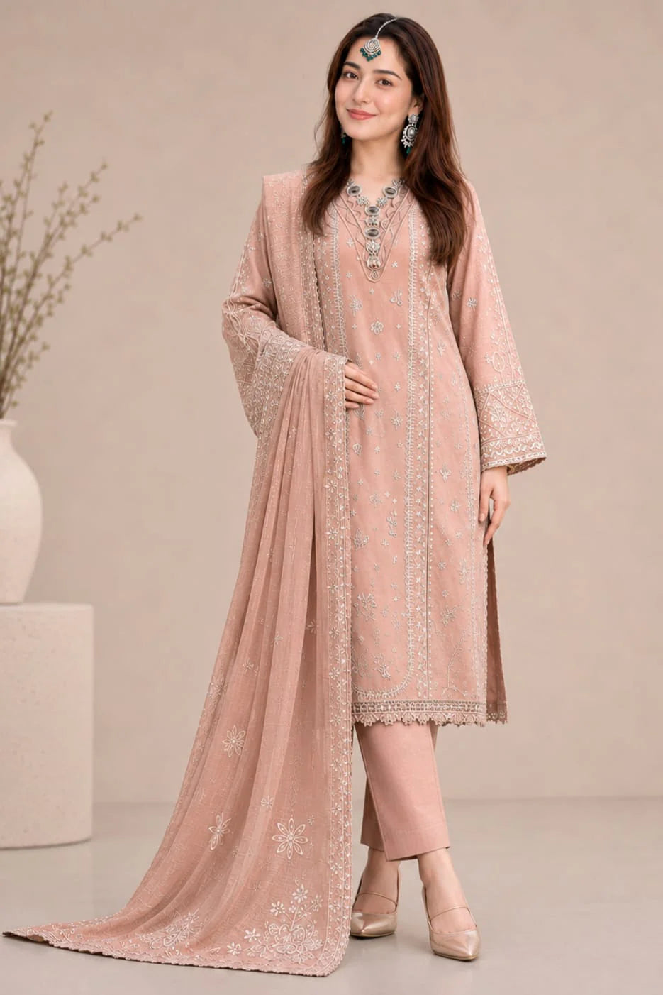 LF-QL2785 Lawn Unstitched Fully Embroidered 3pc Suit With Cotton Net Fully Embroided Dupatta