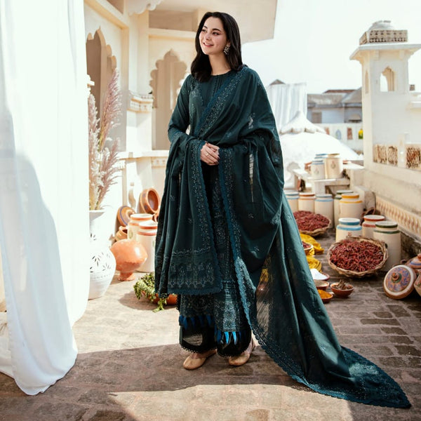 SR-MB935 Unstitched Fully Embroidered Dhanak Suit Embroidered Dhanak Shawl