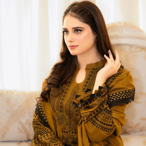 SR-MB100 Unstitched Fully Embroidered Dhanak Suit With Embroidered Dhanak Shawl