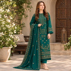 LF-NS40 (8.2 Meters) Un-Stitched Dhanak Embroidered Suit With Dhanak Embroidered Shawl