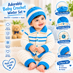Adorable Baby Crochet Winter Set – 3-Piece Hat, Sweater & Pants Outfit