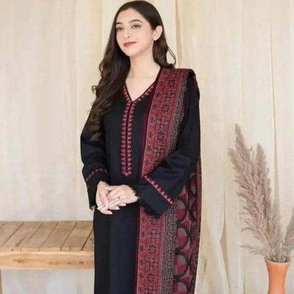 SR-BC835 3Pc Unstitched Dhanak Suit with Printed Woolen Shawl
