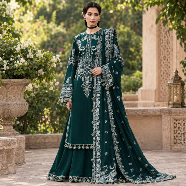 LF-HR3015 Unstitched Fully Embroidered Dhanak Suit With Fully Embroidered Dhanak Shawl
