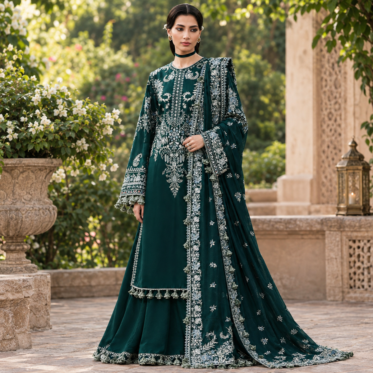 LF-HR3015 Unstitched Fully Embroidered Dhanak Suit With Fully Embroidered Dhanak Shawl