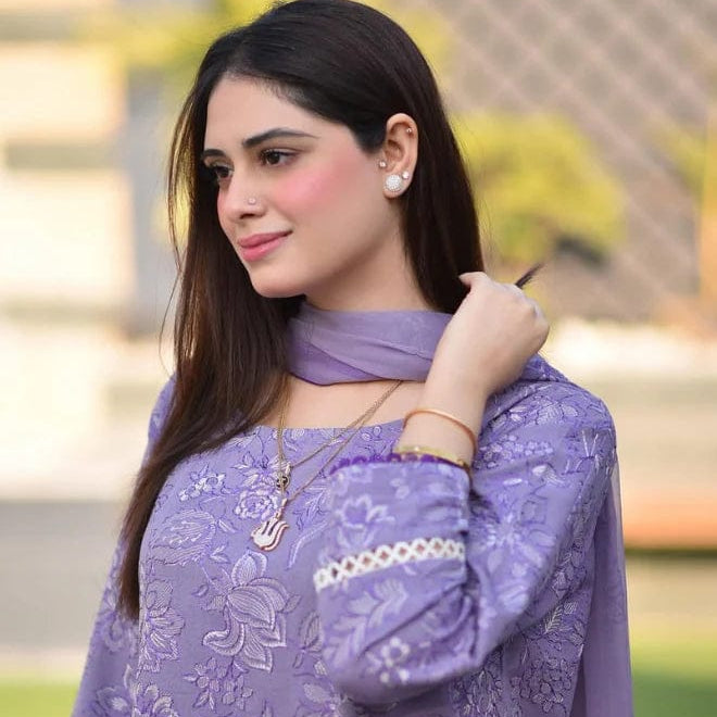 LF-BR2575 Unstitched Embroidered Lawn Suit 3pc With Bamber Chiffon Embroidered Dupatta