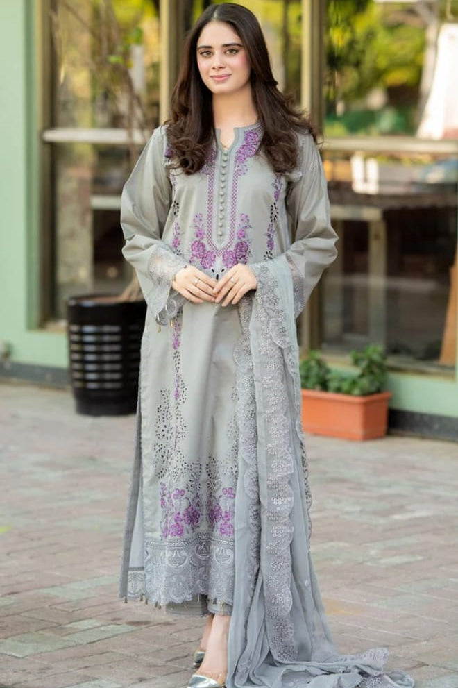 SR-842 Unstitched Embroidered Dhanak Suit 3pc With Embroidered Dhanak Shawl