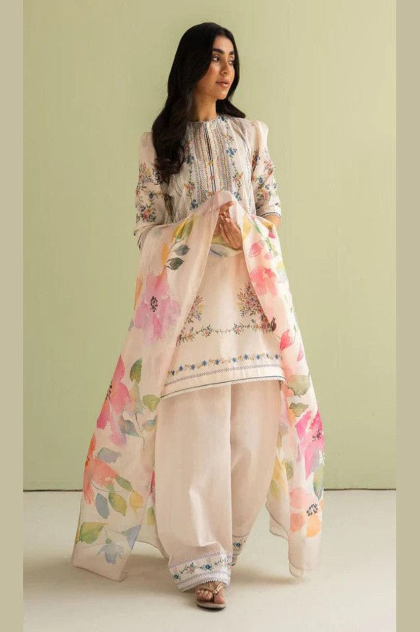 SR-BQ423 Unstitched Digital Printed Lawn Suit 3pc With Digital Printed Silk Dupatta