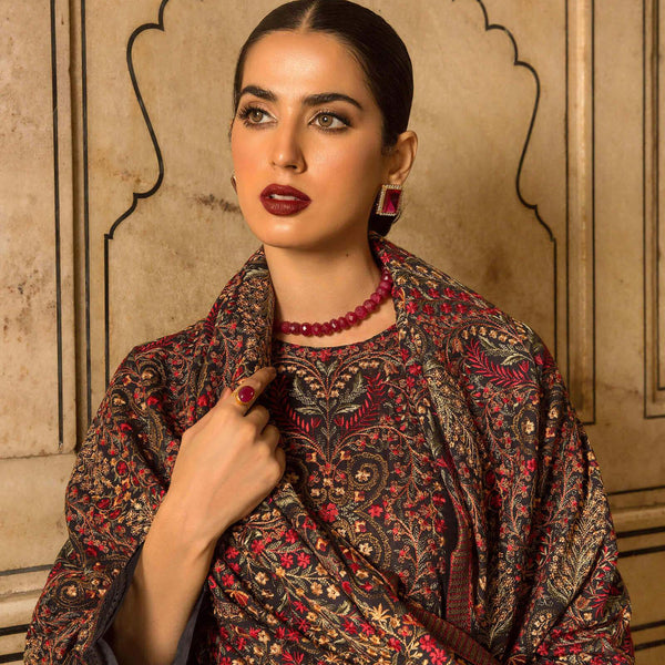 SR-865 Unstitched Heavy Embroidered Dhanak Suit Embroidered Dhanak Shawl