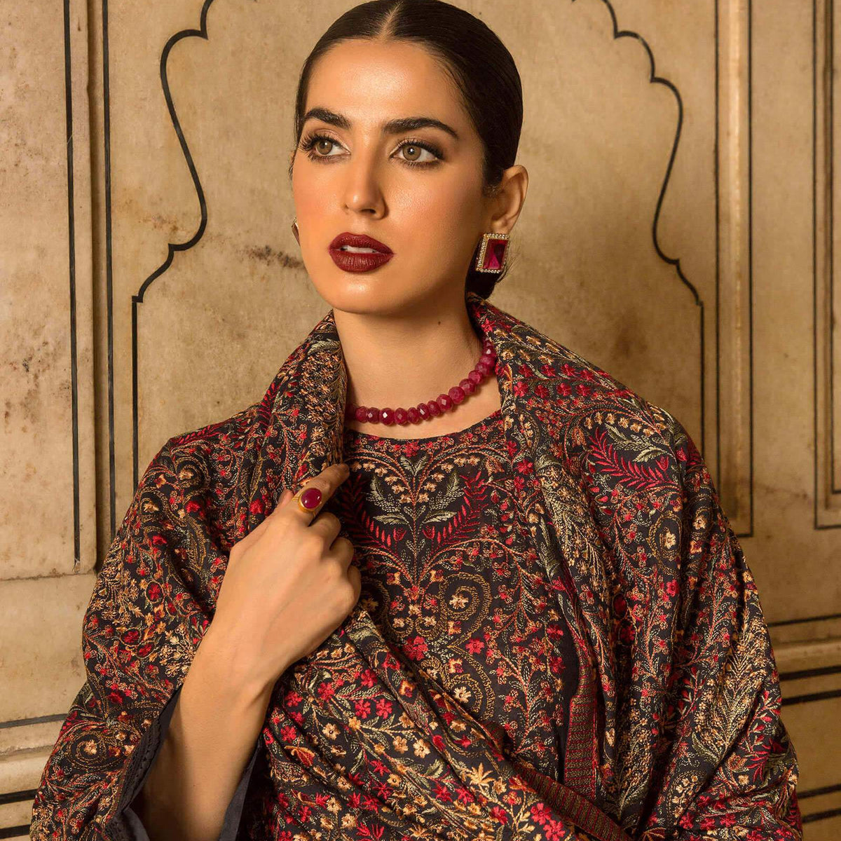 SR-865 Unstitched Heavy Embroidered Dhanak Suit Embroidered Dhanak Shawl