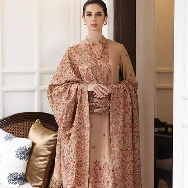 SR-685 Unstitched Heavy Embroidered Dhanak Suit Embroidered Dhanak Shawl